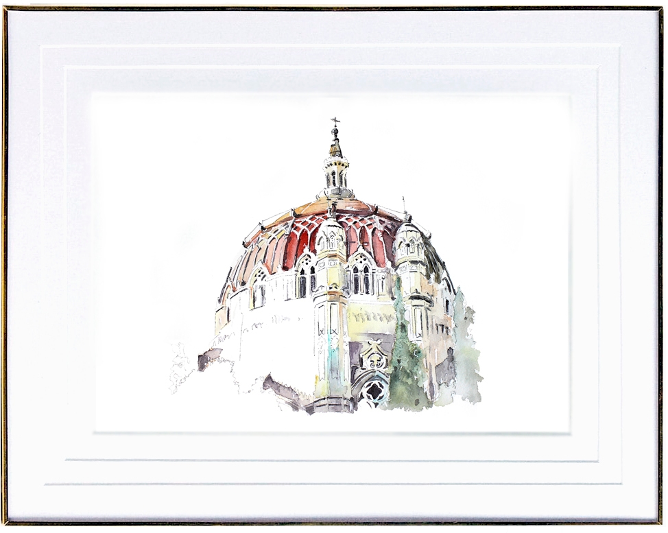 © Helena Roberes | AcuarelasPorEncargo.com Acuarela y tinta Cúpula Iglesia San Manuel y San Benito, Madrid