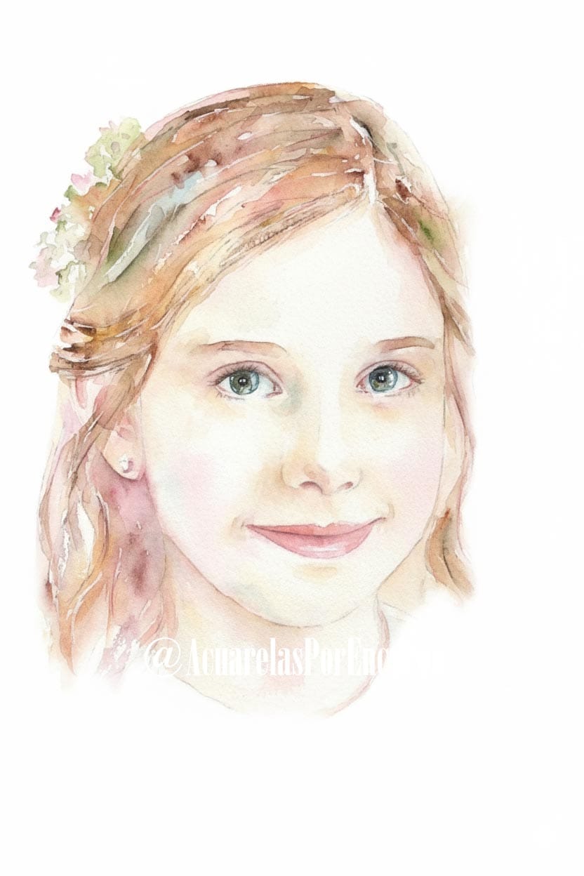 © Helena Roberes | AcuarelasPorEncargo.com Retratos de niñas en acuarela pintados a mano en acuarela, regalo de Primera Comunión