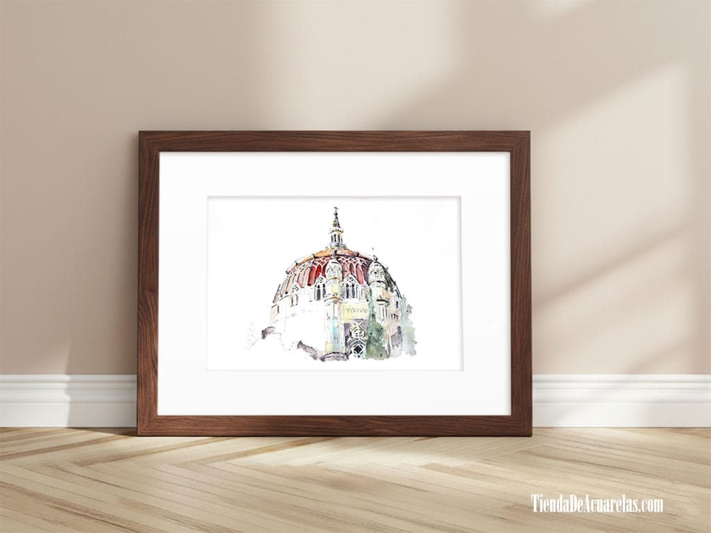 Acuarela Original dibujo urbano de la Iglesia San Manuel y San Benito, Madrid. Pintada a mano con tinta y acuarelas sobre papel. Acuarela para decorar | @acuarelasporencargo